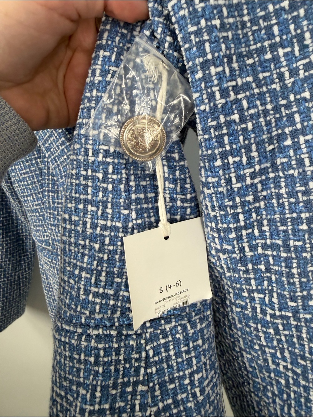 NWT Free Assembly Blue Single Breasted Tweed Wool Blend Blazer - Picture 4 of 7